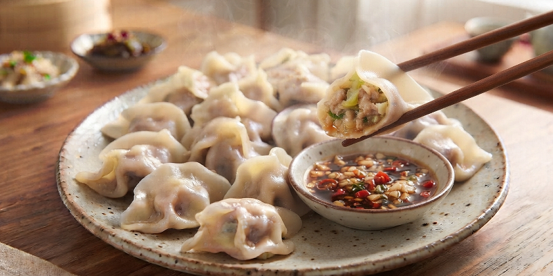 Handmade pork and cabbage dumplings (shuǐjiǎo)