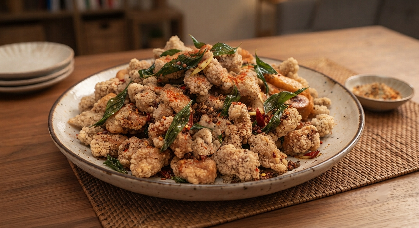 Taiwanese popcorn chicken (xiánsūjī) with fried basil
