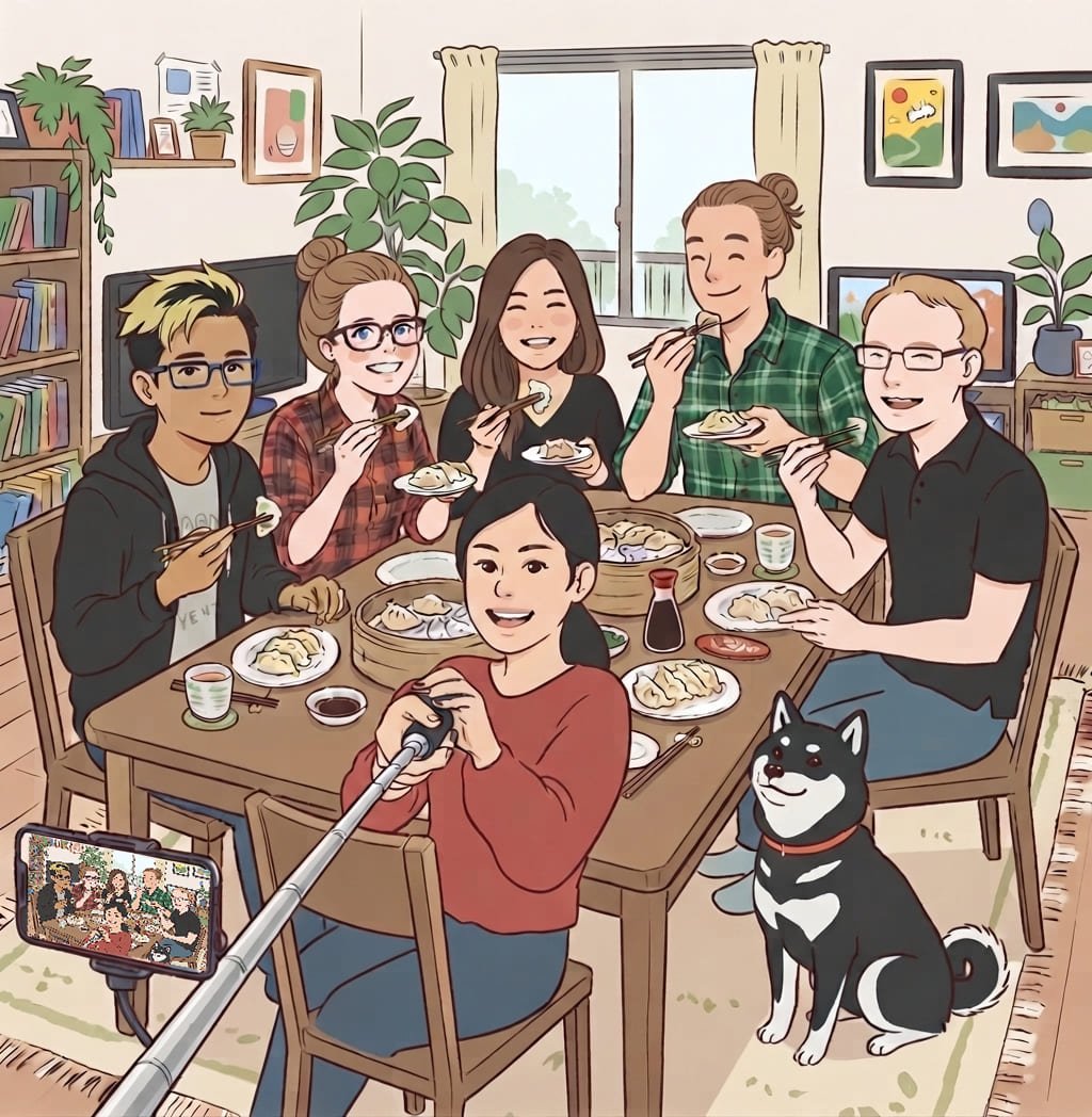 Making dumplings together